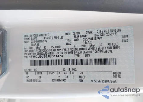 2018 Ford Escape Titanium from USA, damaged, VIN 1FMCU9J96JUD11473